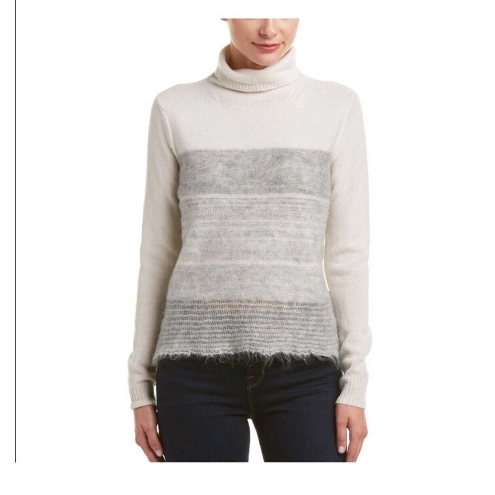 Rebecca Taylor Knit Sweater Wool Cashmere Blend Cowl Neck Fringe Hem Size M